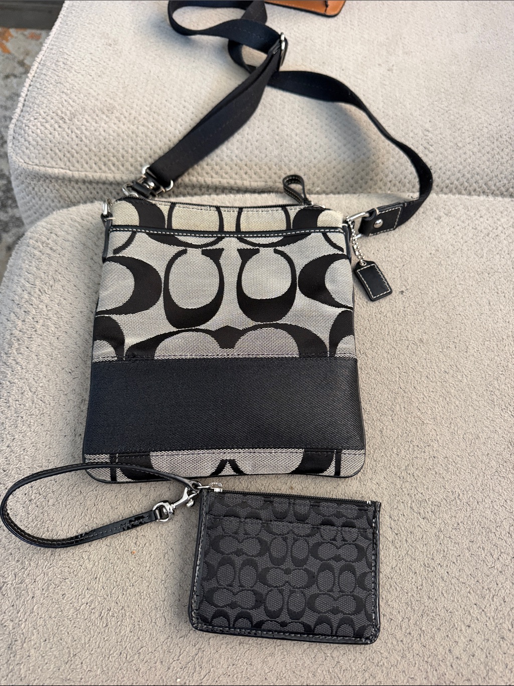 Coach Black And Gray Signature Crossbody With Wristlet